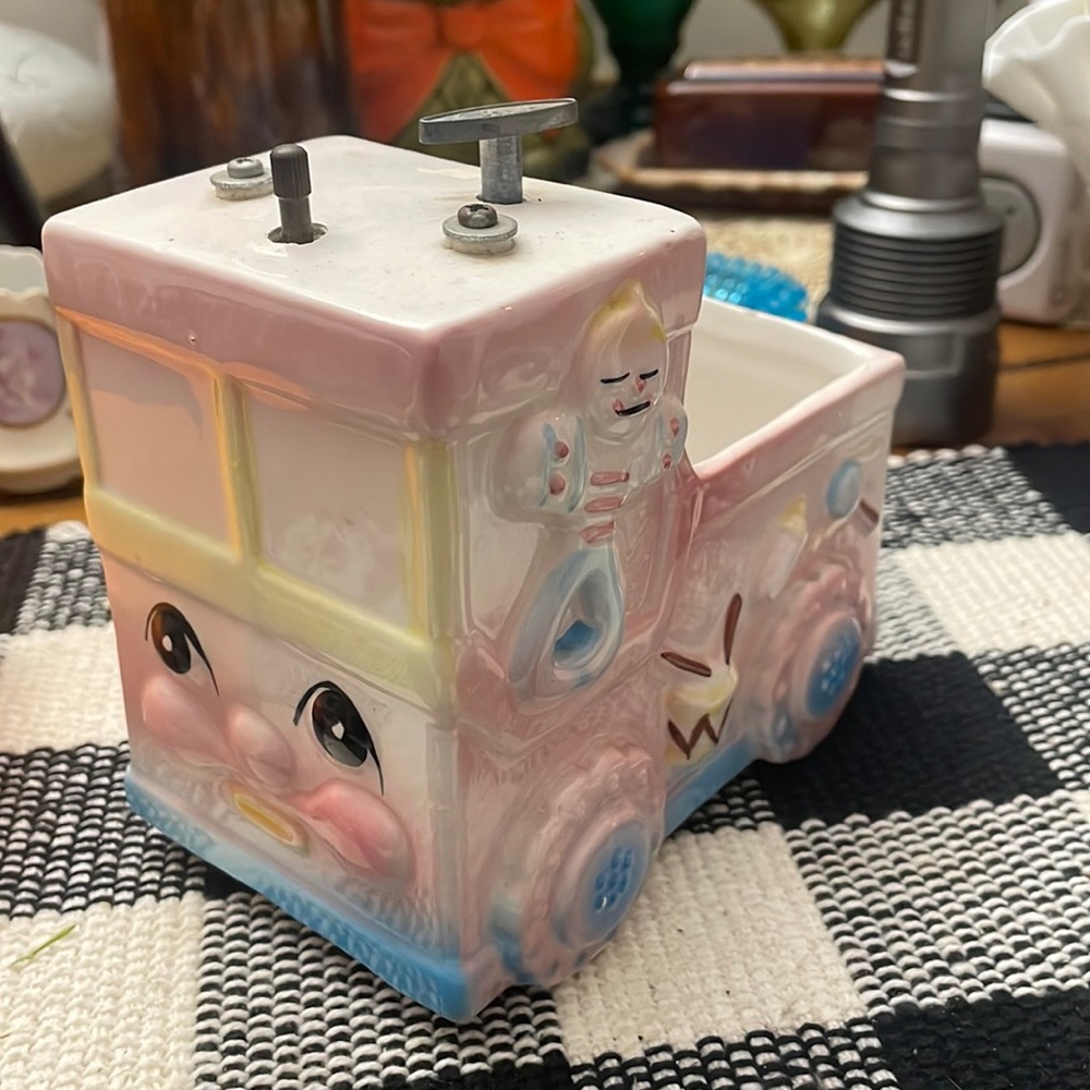 My Neil Ceramic Fire Truck Music Box Planter